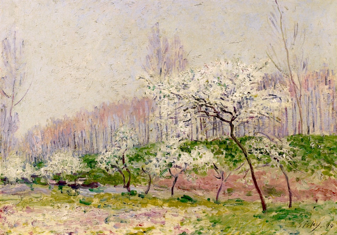 Apple Trees in Bloom, vintage artwork by Alfred Sisley, 12x8" (A4) Poster