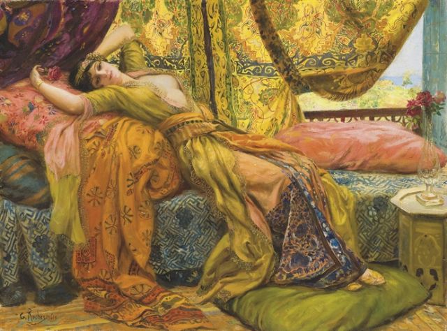 Reclining Beauty, vintage artwork by Georges Antoine Rochegrosse, 12x8" (A4) Poster