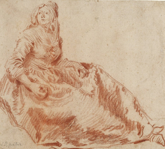 Study of a Seated Woman, vintage artwork by Jean-Baptiste Pater, 12x8" (A4) Poster