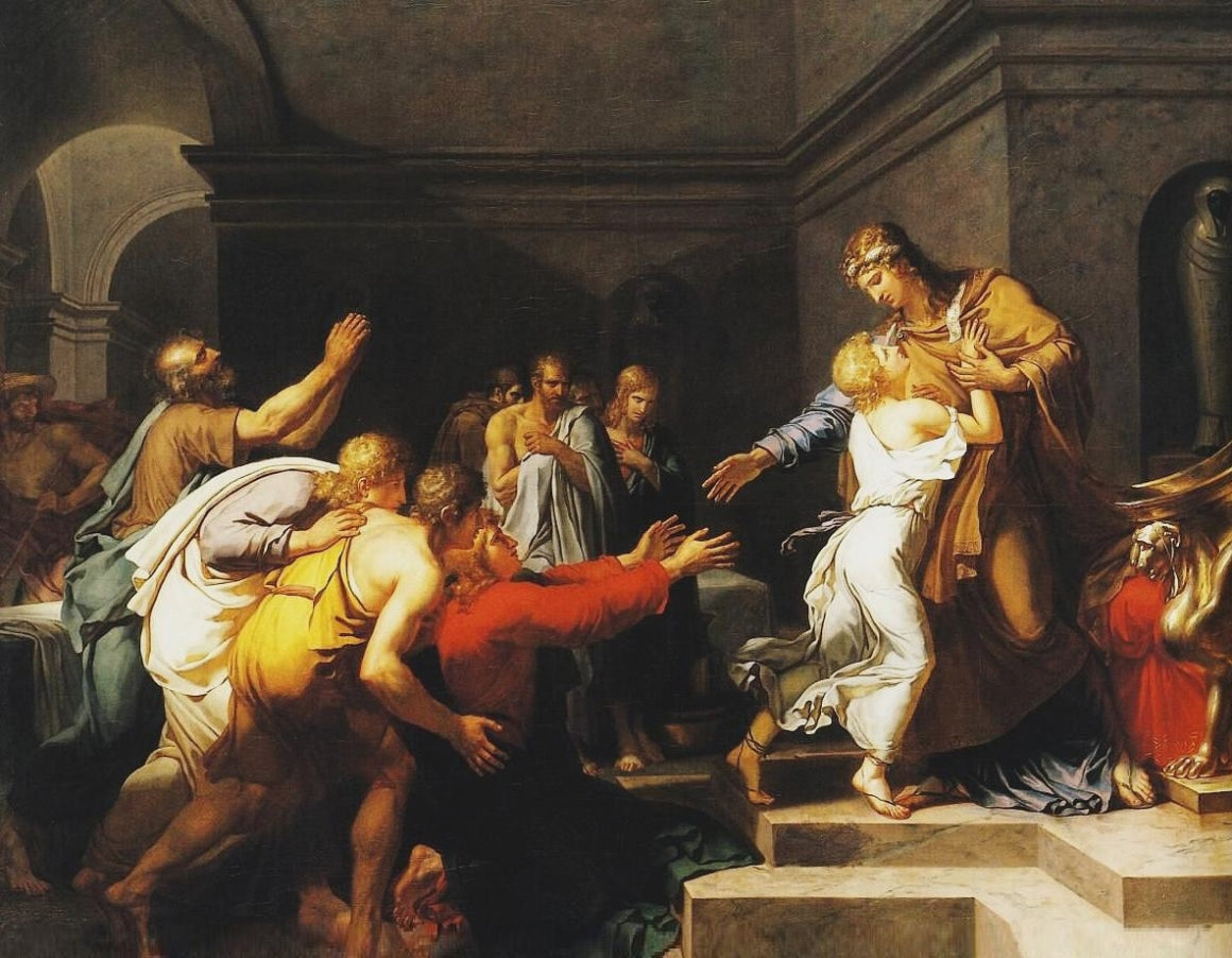 Joseph Recognized by  his Brothers, vintage artwork by Anne-Louis Girodet de Roussy-Trioson, 12x8" (A4) Poster