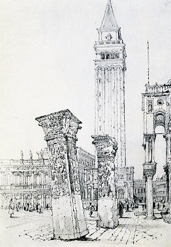 The Pilastri Acritani in the Piazetta, with the Campanile, vintage artwork by Samuel Prout, A3 (16x12") Poster Print