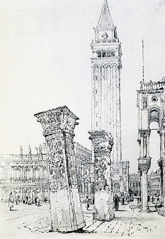 The Pilastri Acritani in the Piazetta, with the Campanile, vintage artwork by Samuel Prout, A3 (16x12") Poster Print