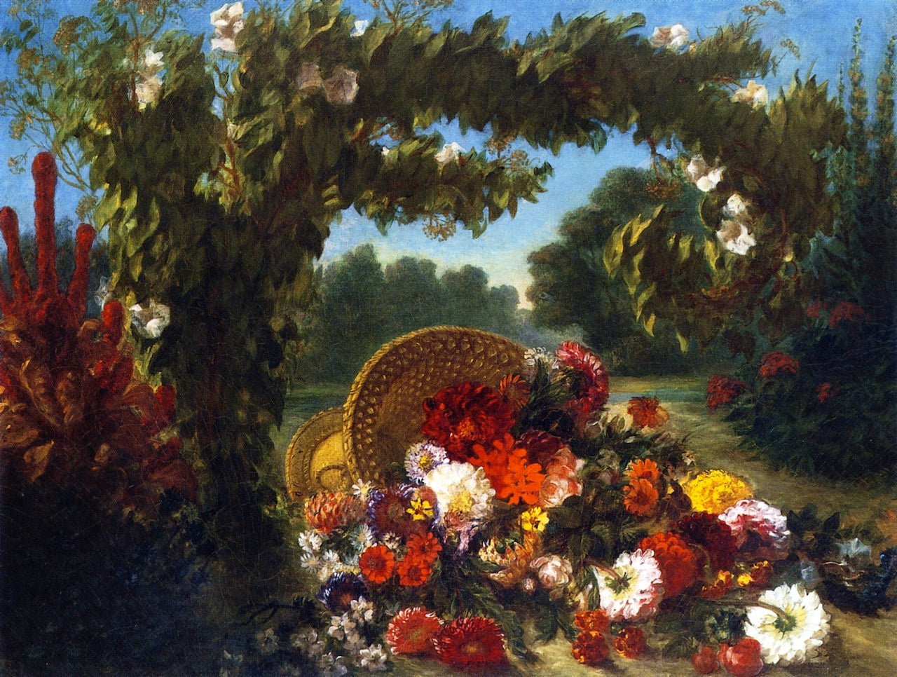 A Basket of Flowers Overturned in a Park, vintage artwork by Eugène Delacroix, A3 (16x12") Poster Print