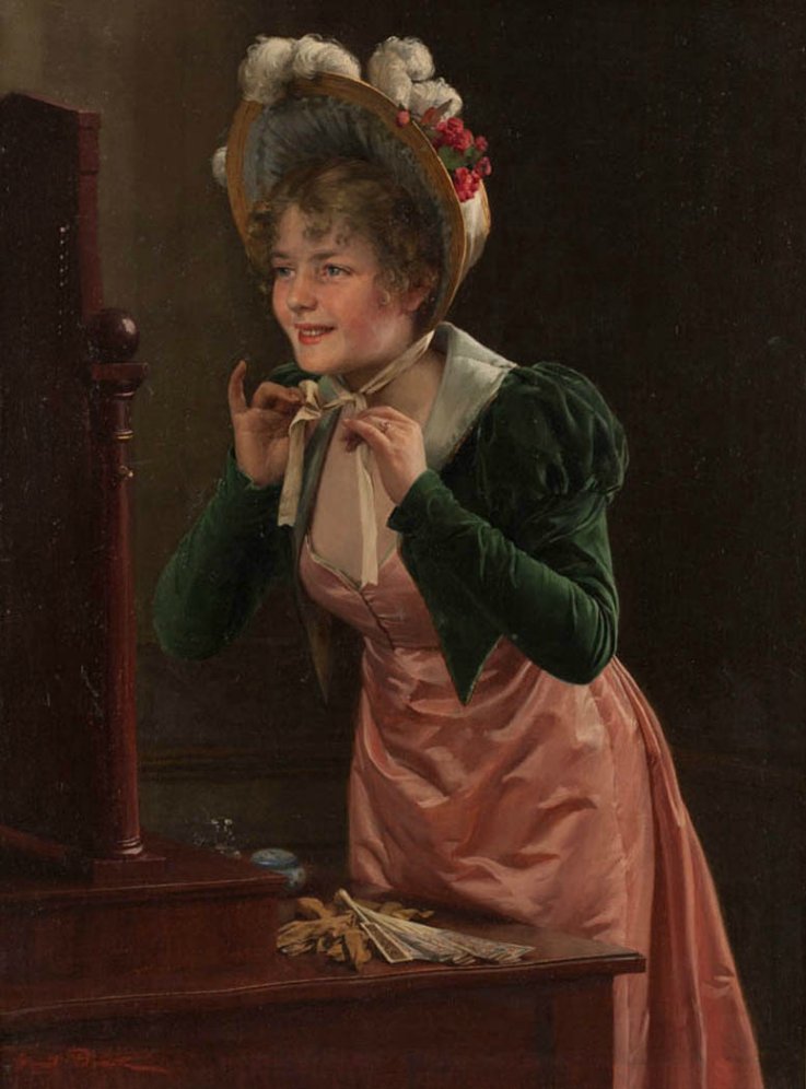 Young Woman Putting on a Hat by Emil Brack,A3(16x12")Poster