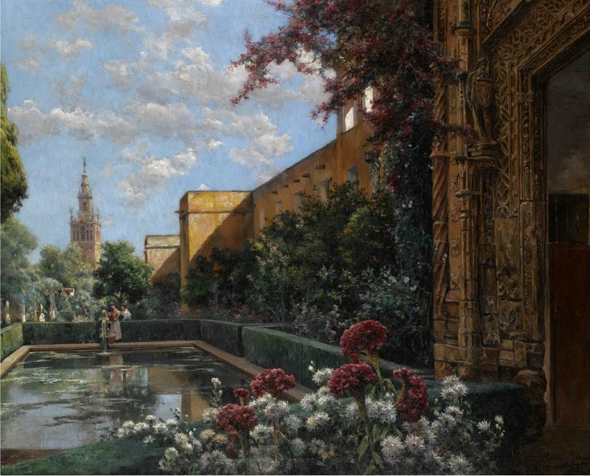 Murillo Gardens, Seville by Manuel Garcia y Rodriguez,A3(16x12")Poster
