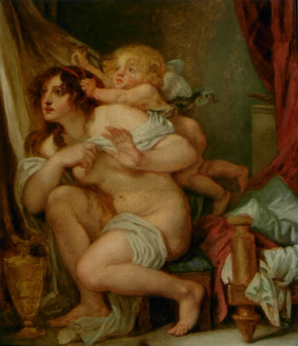 L'Innocence aux Prises avec l'Amour, vintage artwork by Jean-Baptiste Greuze, 12x8" (A4) Poster
