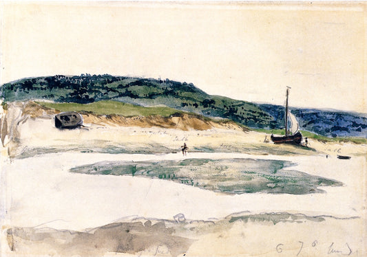 Boats Aground on a Riverbank, vintage artwork by Eugène Delacroix, A3 (16x12") Poster Print