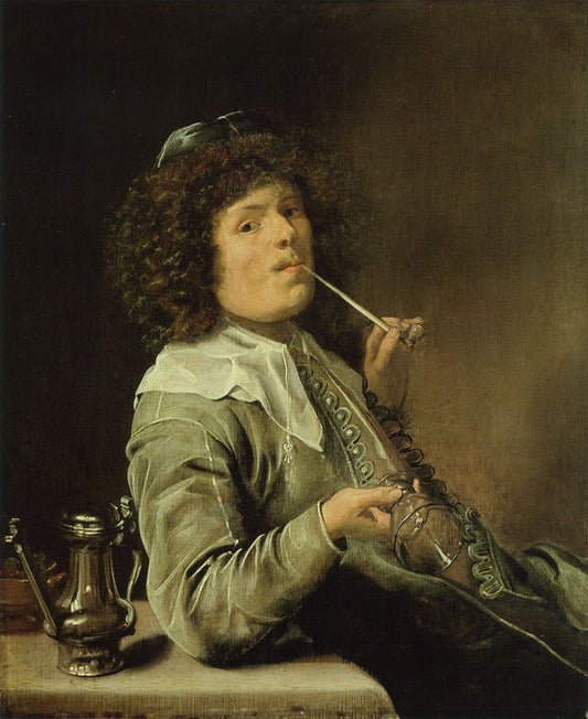 Man Smoking with an Empty Wine Glass, vintage artwork by Jan Miense Molenaer, 12x8" (A4) Poster