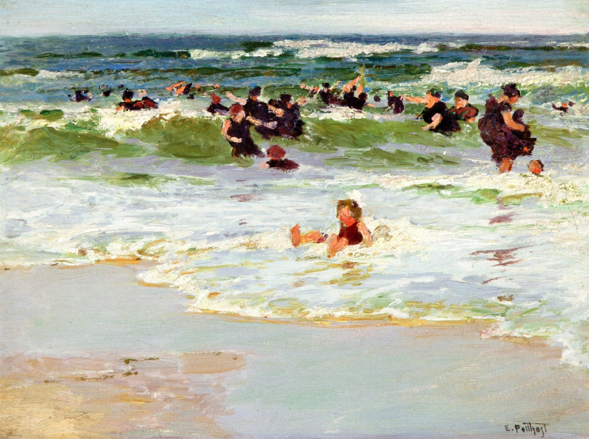 Child in Surf, vintage artwork by Edward Henry Potthast, 12x8" (A4) Poster