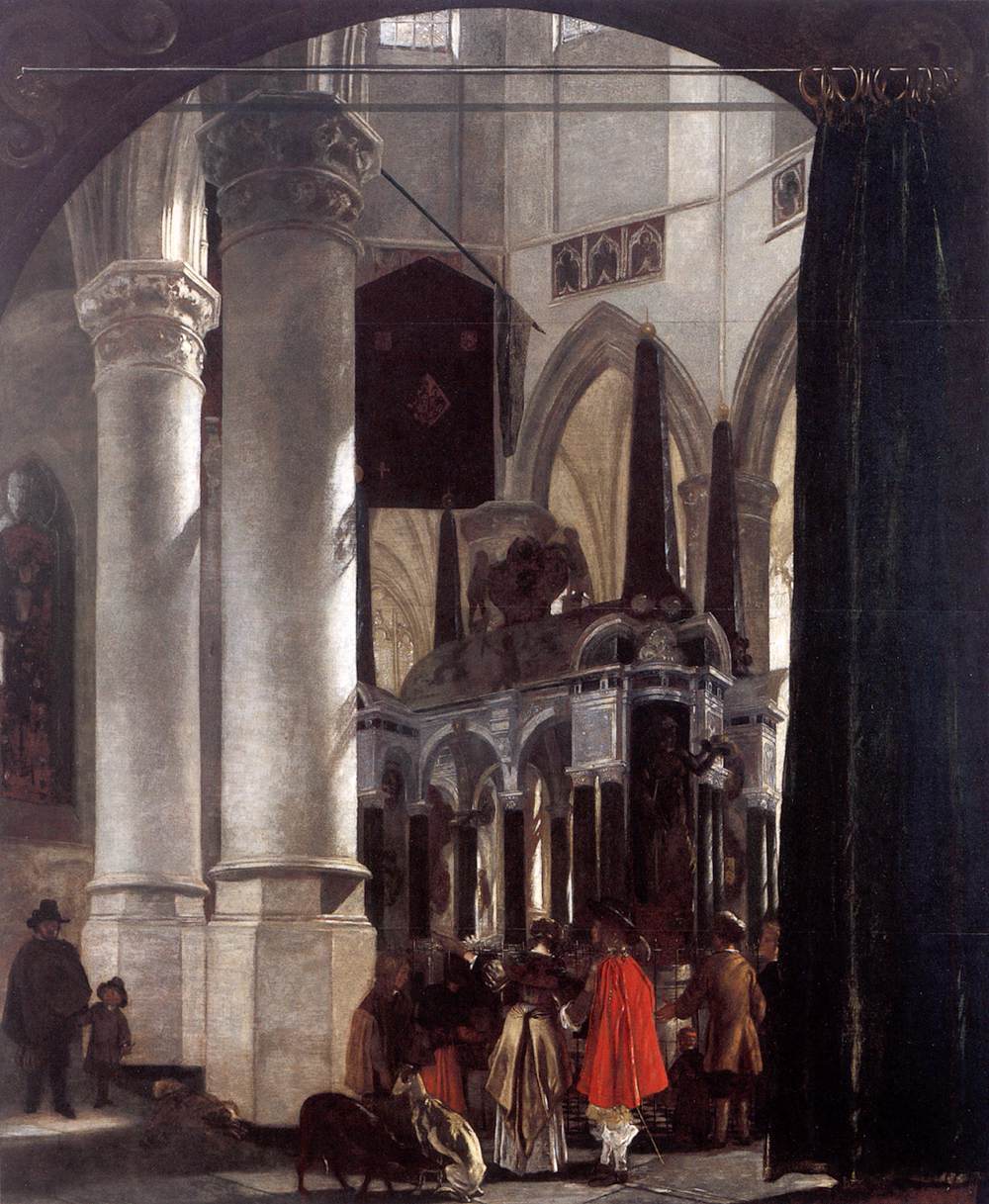 The Nieuwe Kerk in Delft with the Tomb of William the Silent, vintage artwork by Emanuel de Witte, 12x8" (A4) Poster
