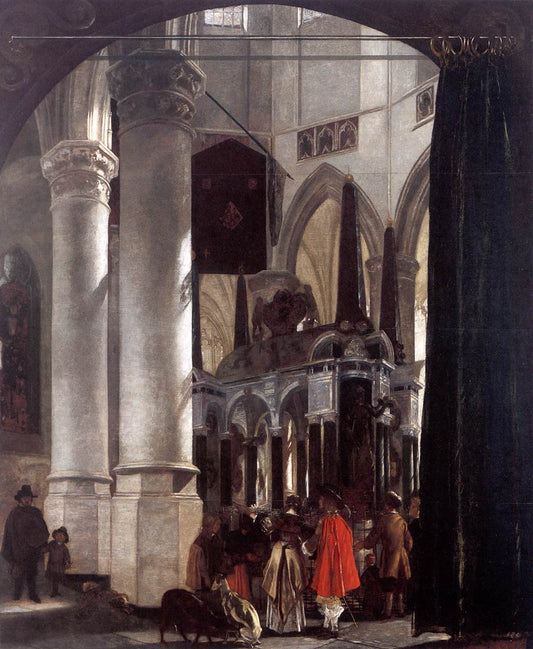 The Nieuwe Kerk in Delft with the Tomb of William the Silent, vintage artwork by Emanuel de Witte, 12x8" (A4) Poster