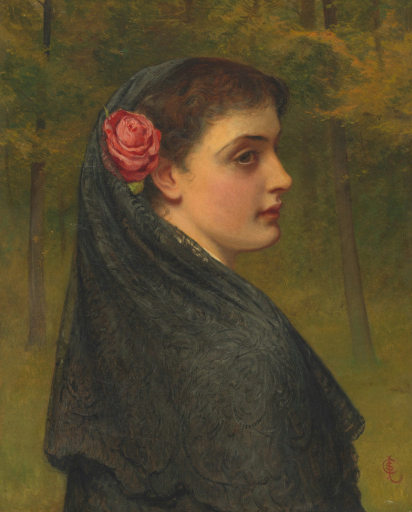 Young Woman with a Rose in her Hair, vintage artwork by Charles Sillem Lidderdale, 12x8" (A4) Poster