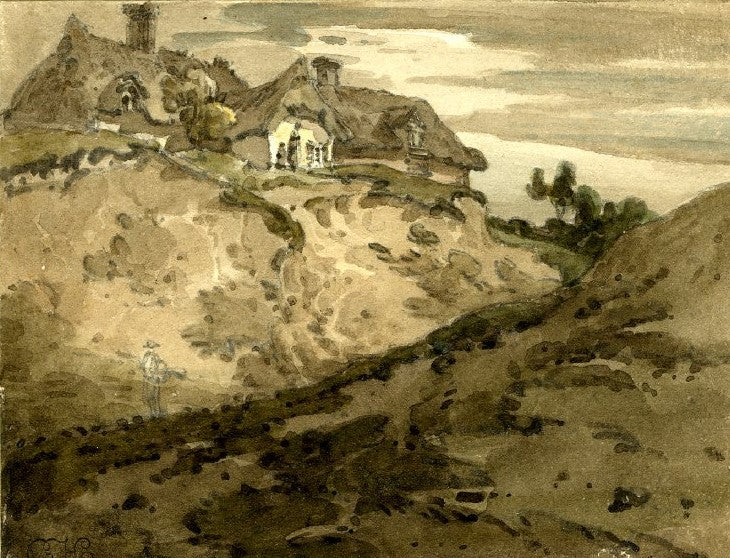 Cottages on a Hill, vintage artwork by Thomas Girtin, 12x8" (A4) Poster