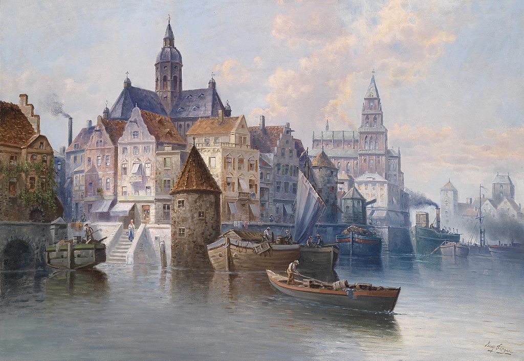 Harbour View (Capriccio), vintage artwork by August von Siegen, 12x8" (A4) Poster