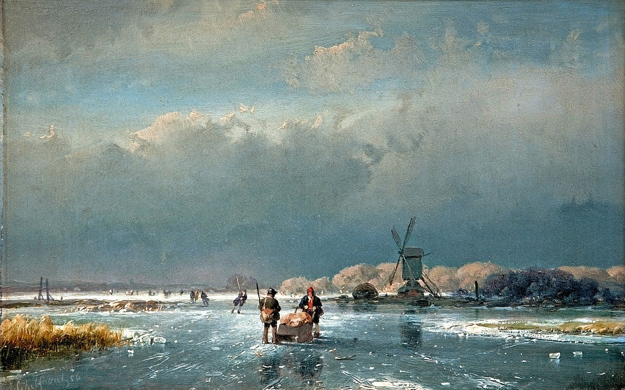 Ice Scene, vintage artwork by Andreas Schelfhout, 12x8" (A4) Poster