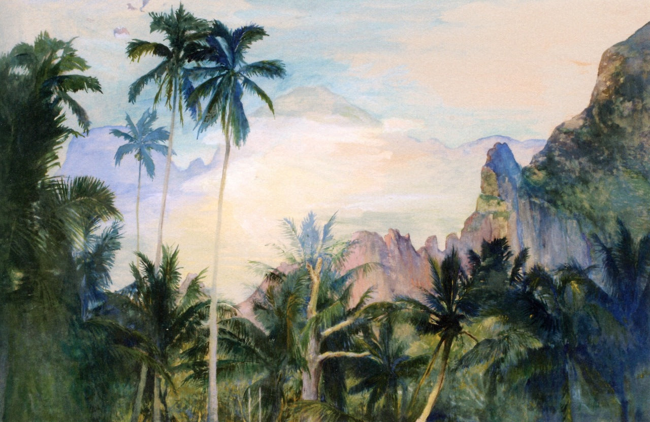 The End of Cook's Bay, Island of Moorea, Society Islands. 1891, Dawn, vintage artwork by John La Farge, 12x8" (A4) Poster