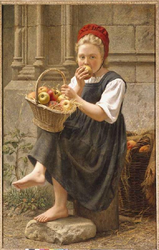 Girl with Apples, vintage artwork by Charles Victor Thirion, 12x8" (A4) Poster