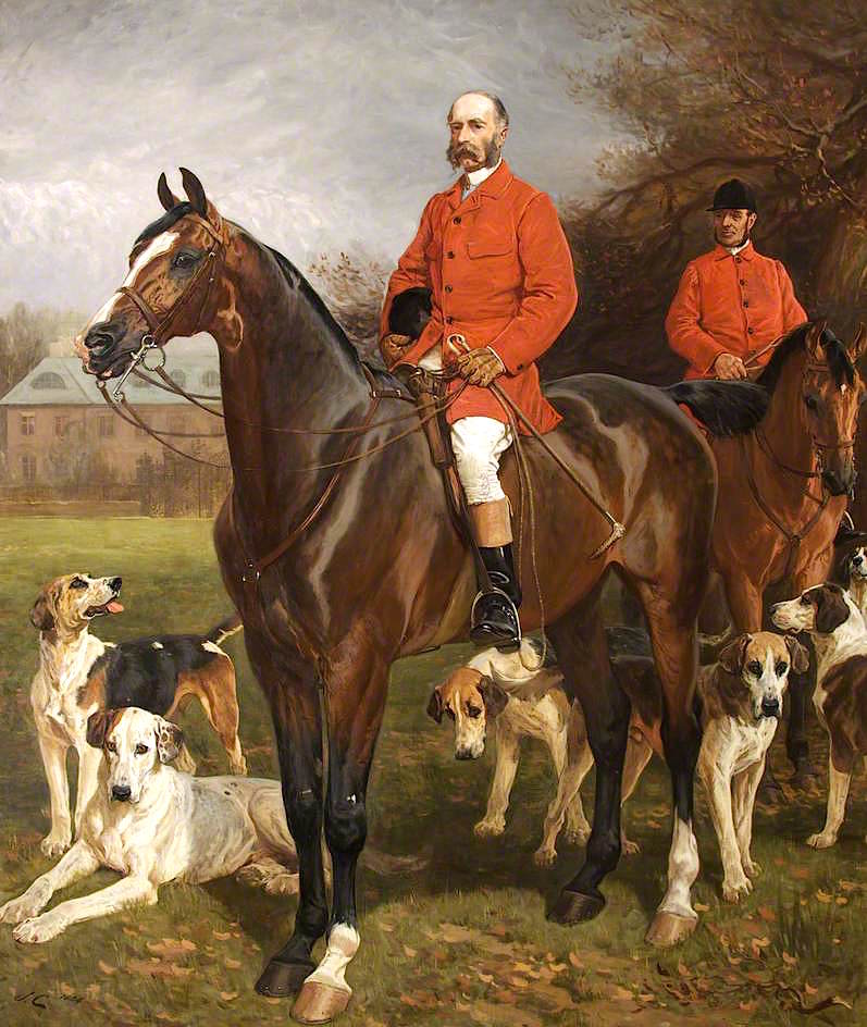 Godfrey Charles Morgan, 2nd Baron, 1st Viscount Tredegar, with His Huntsman...., vintage artwork by John Charlton, 12x8" (A4) Poster