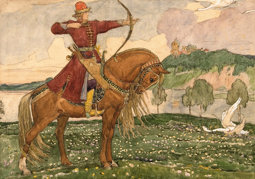 Ivan Tsarevitch and the Swan, vintage artwork by Viktor Mikhaylovich Vasnetsov, 12x8" (A4) Poster