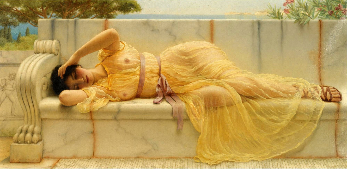 Girl in Yellow Drapery, vintage artwork by John William Godward, 12x8" (A4) Poster