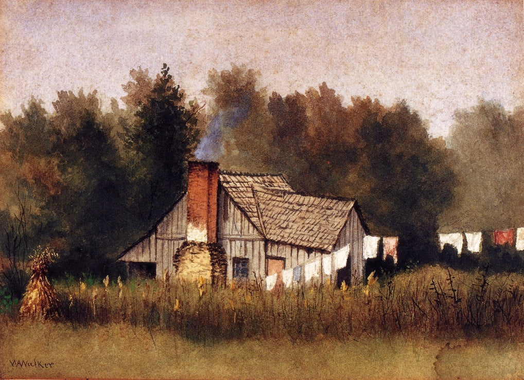 Cabin Viewed from Rear with Wash Line, vintage artwork by William Aiken Walker, 12x8" (A4) Poster