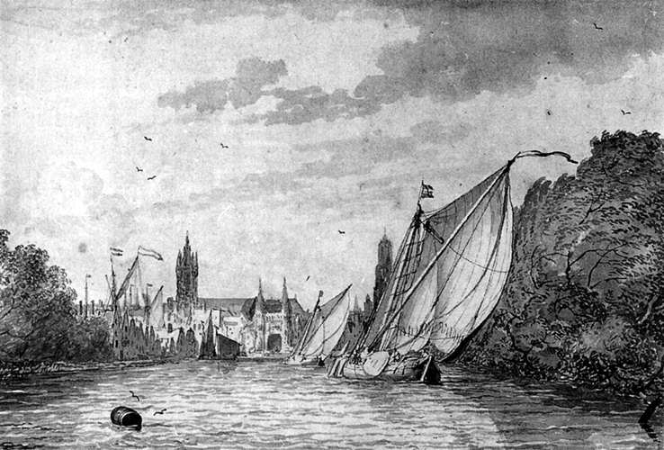 View of Delft from the Schie, vintage artwork by Ludolf Backhuysen, 12x8" (A4) Poster