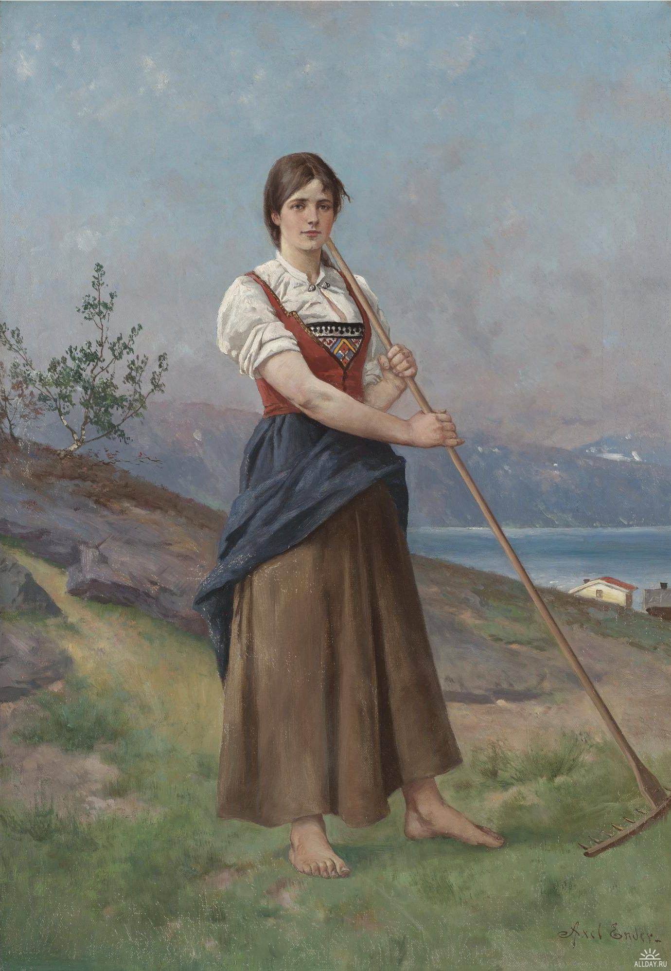 The Farm Girl, vintage artwork by Axel Hjalmar Ender, 12x8" (A4) Poster