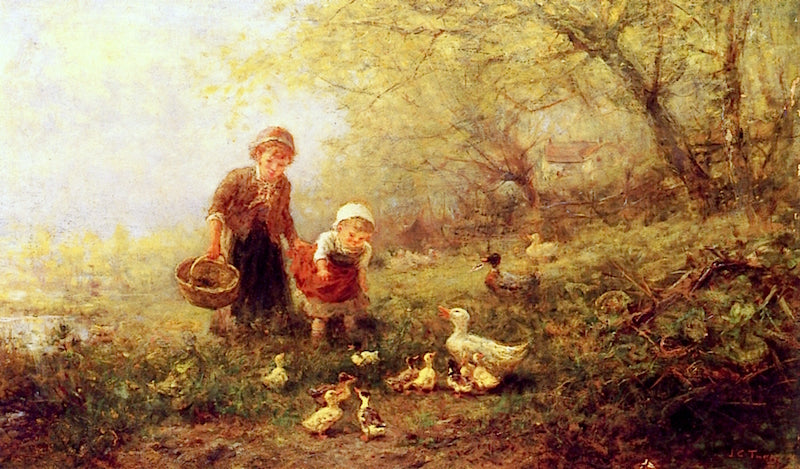Feeding the Ducks, vintage artwork by James Crawford Thom, 12x8" (A4) Poster