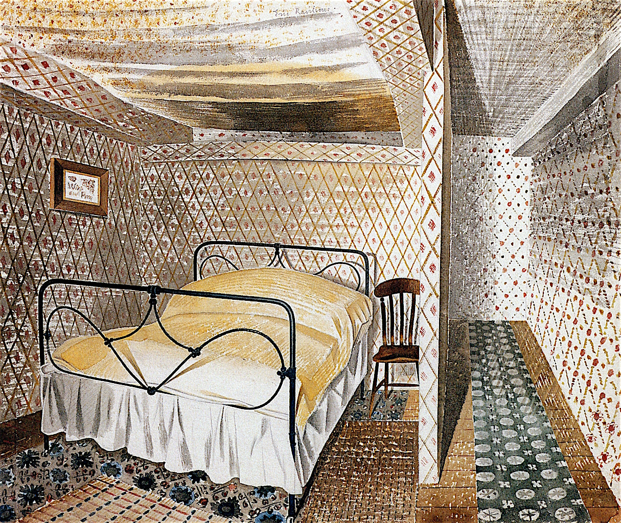 Farmhouse Bedroom, vintage artwork by Eric Ravilious, 12x8" (A4) Poster