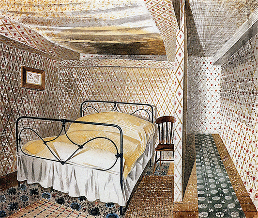 Farmhouse Bedroom, vintage artwork by Eric Ravilious, 12x8" (A4) Poster