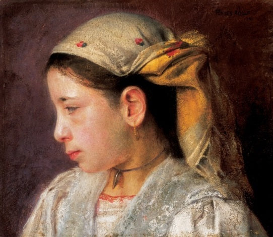 Young Girl with a Scarf by Adolf Fenyes,A3(16x12")Poster