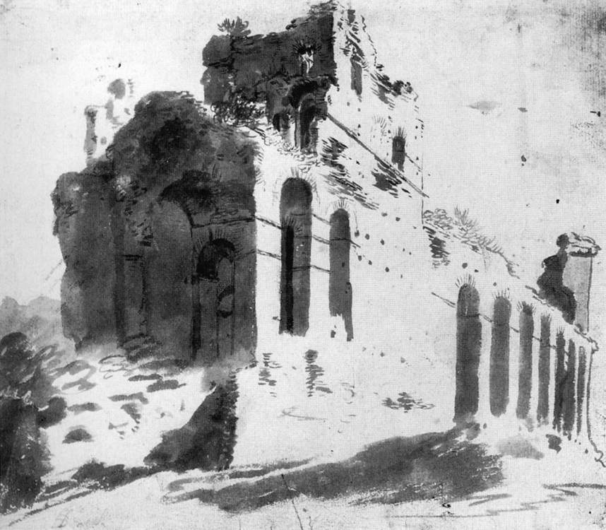 Ruins of the City Walls, near Porta S Paolo, Rome, vintage artwork by Bartholomeus Breenbergh, 12x8" (A4) Poster