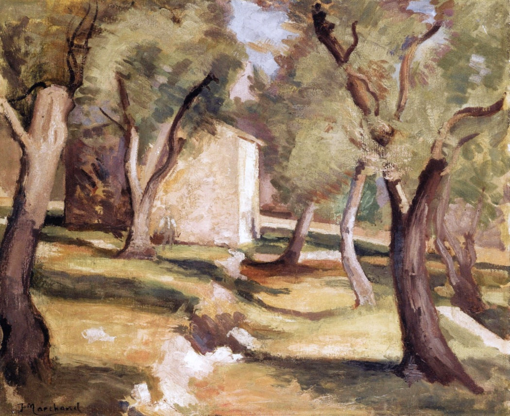 Landscape with Olive Trees, vintage artwork by Jean-Hyppolyte Marchand, 12x8" (A4) Poster