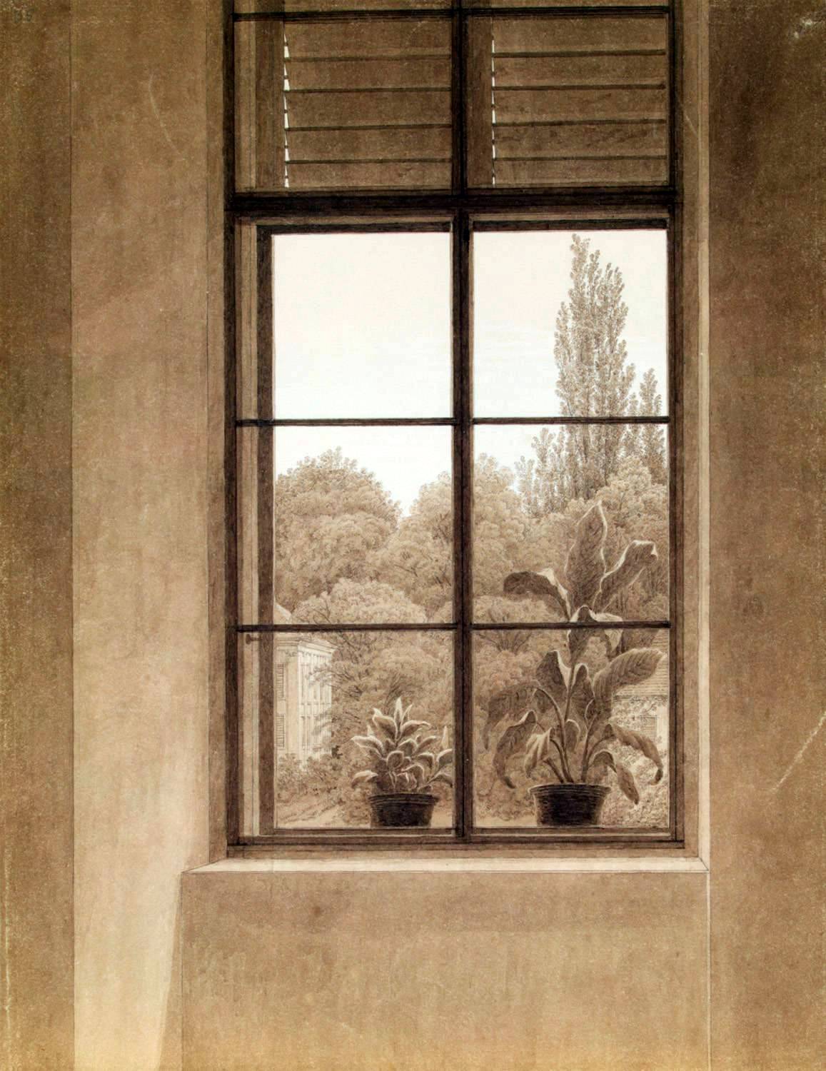Window Looking over the Park, vintage artwork by Caspar David Friedrich, 12x8" (A4) Poster