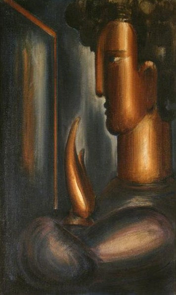 Before the Mirror, vintage artwork by Oskar Schlemmer, 12x8" (A4) Poster