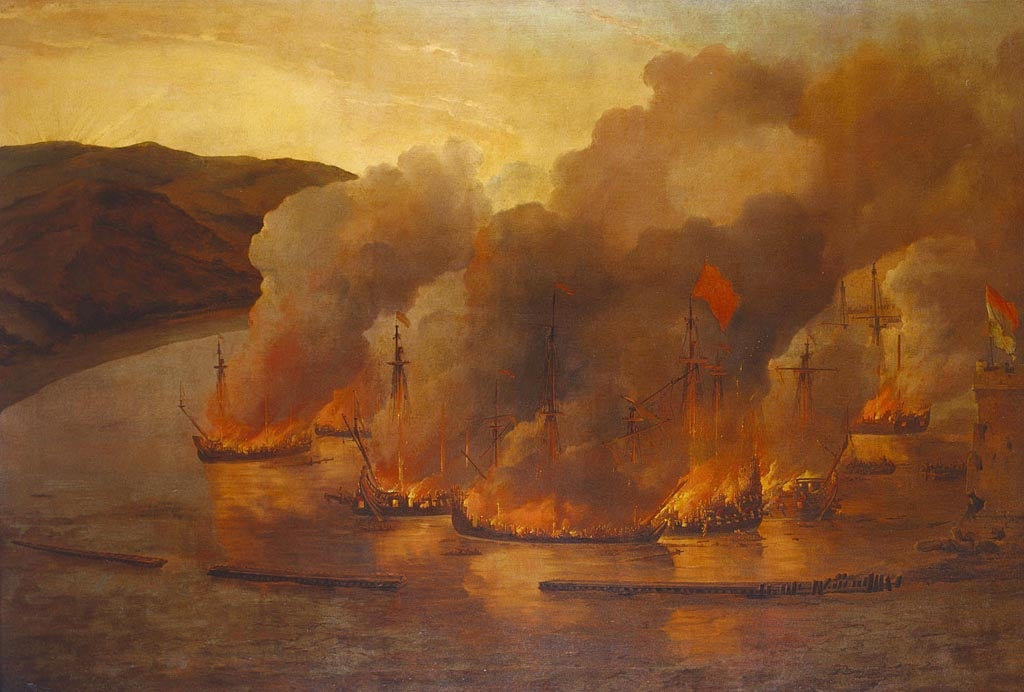 The Attack on Shipping in Bugia, 18 May 1671, vintage artwork by Willem van de Velde the Younger, 12x8" (A4) Poster