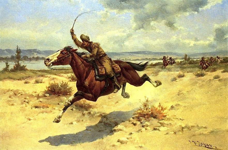 Pony Express Rider, vintage artwork by Herman W. Hansen, 12x8" (A4) Poster