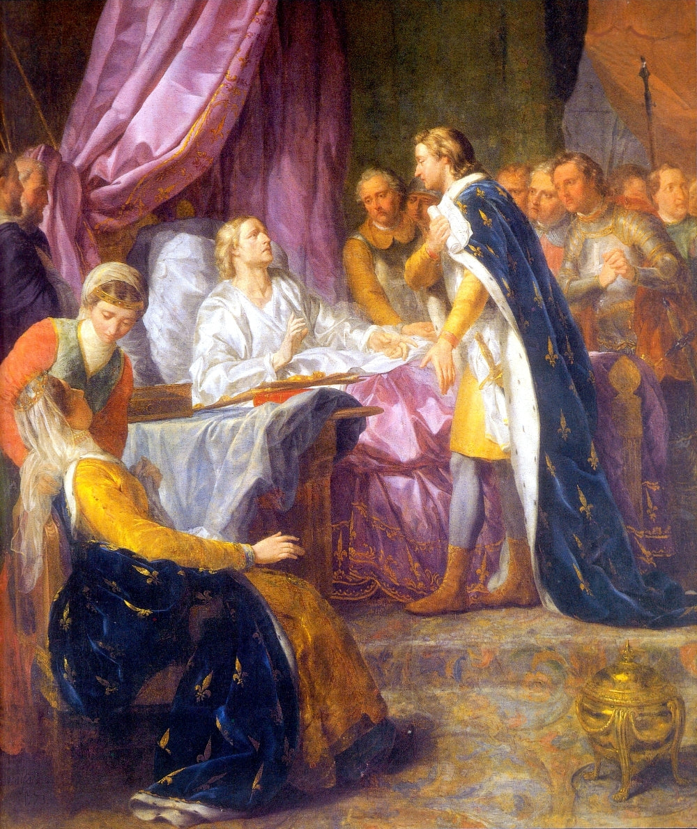 Saint Louis on his Deathbed, vintage artwork by Jacques-Antoine Beaufort, 12x8" (A4) Poster