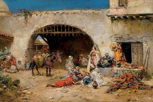 Arab Market, vintage artwork by Francisco Pradilla y Ortiz, 12x8" (A4) Poster