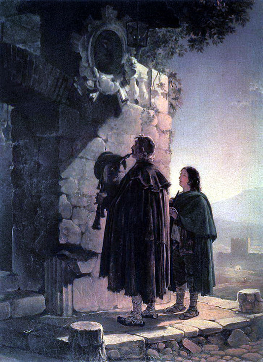Pifferary in front of Madonna, vintage artwork by Karl Pavlovich Brulloff, A3 (16x12") Poster Print
