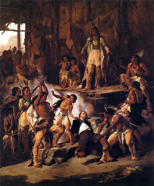 Pocahontas and John Smith, vintage artwork by Victor Nehlig, 12x8" (A4) Poster