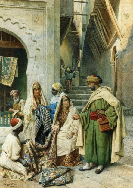 Visiting the Carpet Vendor, vintage artwork by Filippo Bartolini, 12x8" (A4) Poster