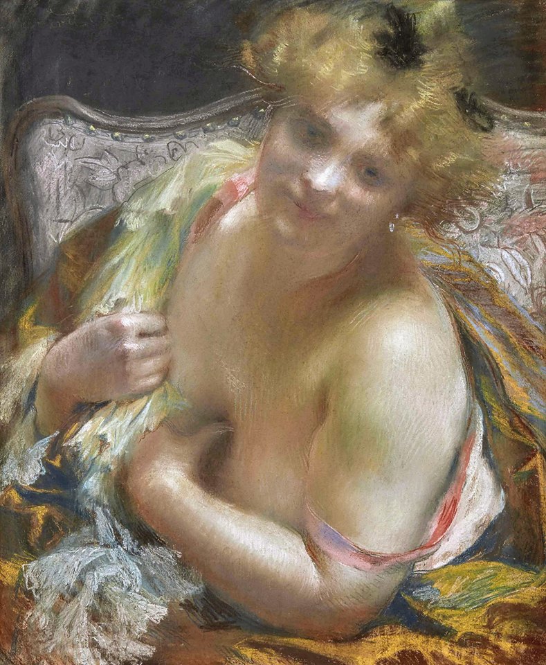 Femme au buste denude, vintage artwork by Paul Albert Besnard, 12x8" (A4) Poster