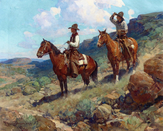 Texas Cowboys, vintage artwork by Frank Tenney Johnson, 12x8" (A4) Poster