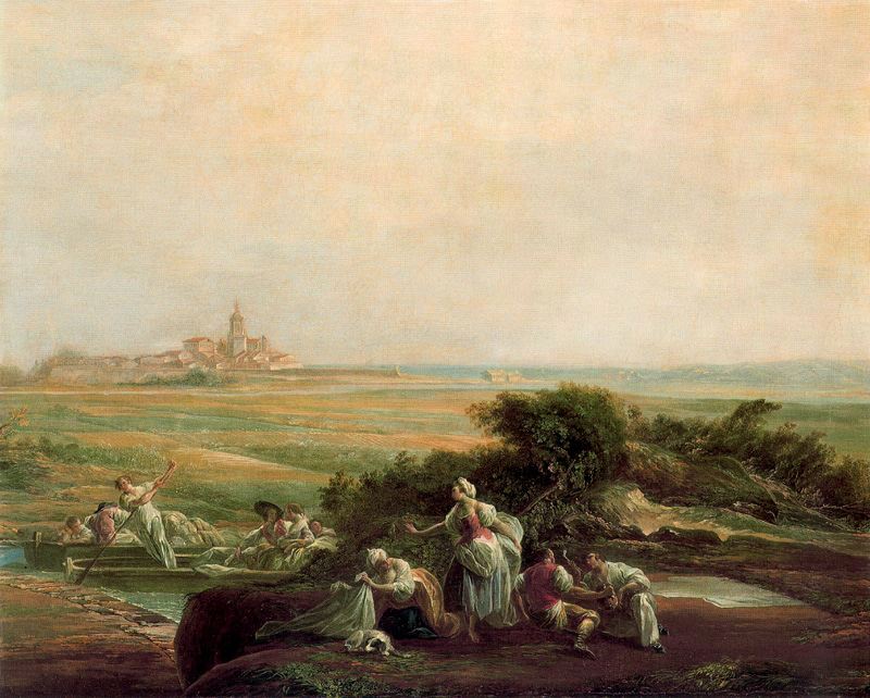 View of Fuenterrabía, vintage artwork by Luis Paret y Alcazar, 12x8" (A4) Poster