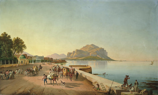 A Stroll in Palermo, vintage artwork by Attributed to Franz Ludwig Catel, 12x8" (A4) Poster