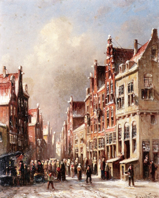 A Dutch Town in Winter, vintage artwork by Petrus Gerardus Vertin, A3 (16x12") Poster Print