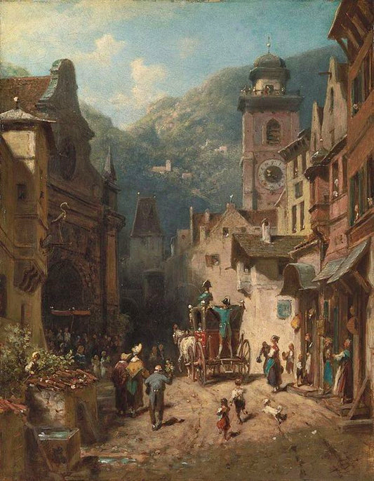 A Visit by  Countryfolk, vintage artwork by Carl Spitzweg, A3 (16x12") Poster Print
