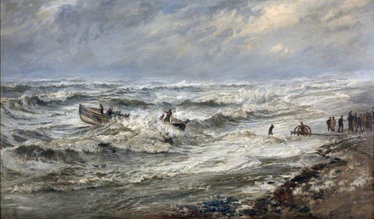 Launching the Lifeboat off Coast of Cumberland, vintage artwork by Henry Moore, 12x8" (A4) Poster