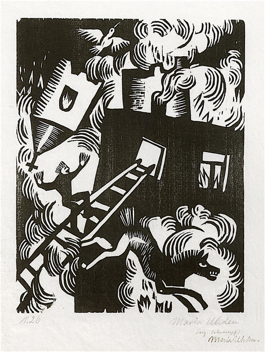 Burning House, vintage artwork by Maria Uhden, 12x8" (A4) Poster